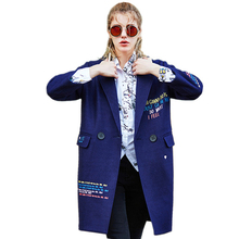 Casaco de lã bordado, jaqueta longa e quente de marca feminina, uso externo, outono e inverno 2018 2024 - compre barato