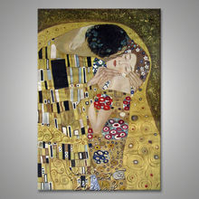 Pintura a óleo de gustav klimt, pinturas em tela, arte para parede, decoração para sala de estar, casa, pintada à mão, decoração da parede do beijo, amante 2024 - compre barato