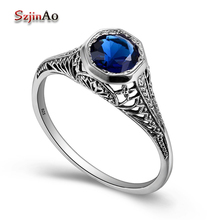 Szjinao Real 925 Silver Rings Round Sapphrie 2017 New Sterling Silver Couple Rings for Women Fine-Costume-Jewelry JL272 2024 - buy cheap