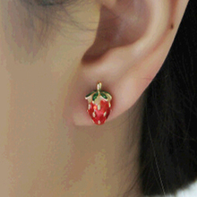 Pink & Red Strawberry Fresh Vivid Green Leaf Golden piercing Stud Earrings Women Fashion Jewelry 2024 - buy cheap