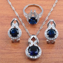 Increíble conjunto de joyas de circonia azul para mujer, joyería nupcial, pendientes de cristal, collar, colgante, anillo JS0265 2024 - compra barato