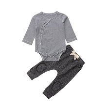 Conjunto informal para bebés recién nacidos, Pelele de manga larga a rayas, Tops y pantalones grises, ropa cálida, 2 uds. 2024 - compra barato