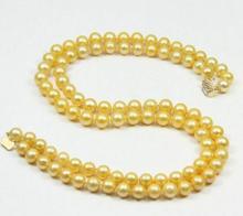 Collar de perlas doradas de doble hebra, redondas, 9-10mm, 18 "-19" 2024 - compra barato