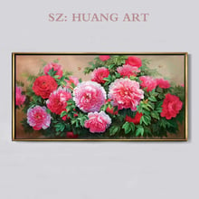 Pintura a óleo em estilo chinês flores de peônia modernas realistas, doces, pintura decorativa de parede do sofá da sala de estar 2024 - compre barato