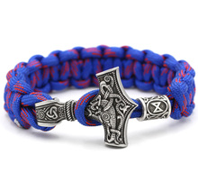 Youe Shone Norse Viking Thor Mjolnir Hammer Paracord Amuletceltic Rune Knot Amulet Scandinavian Bracelet Vantage Blue And Red 2024 - buy cheap