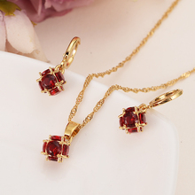 Gold ball Jewelry Set for Women Charms Jewelry crystal beads cz red stone pendant necklace earrings wedding bridal girl gifts 2024 - buy cheap