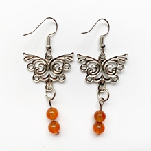 6mm Carnelian Stone Beads Drop Earrings for Women Girls Metal Tron Alloy Butterfly Pendant Charms Dangle Earrings 1 Pair 2024 - buy cheap