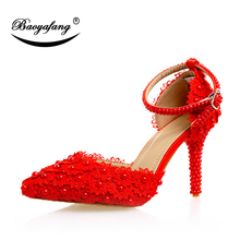 BaoYaFang-zapatos de boda para mujer, sandalias de verano con flores rojas, zapatos de correa en el tobillo, de punta estrecha, azul real 2024 - compra barato