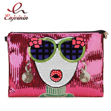 Moda lantejoulas dos desenhos animados flor mulher embreagem envelope bolsa de ombro senhoras crossbody saco bolsas femininas e bolsas designer 2024 - compre barato