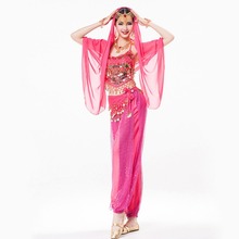 Women Indian Clothing 4-piece Costume Set Rhinestone Headpiece, Halter Top, Coin Belt and Pants Chiffon Bollywood Dance Costumes 2024 - buy cheap