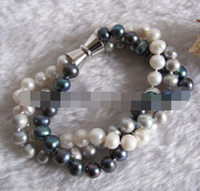 huij 001451 8" 6-8mm Multi Color Off Round 3Row Freshwater Pearl Bracelet 2024 - buy cheap