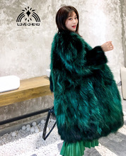 Real genuine natural raccoon fur coat women fashion long jacket ladies 100CM length V-neck thick warm overcoat outwear 2024 - buy cheap
