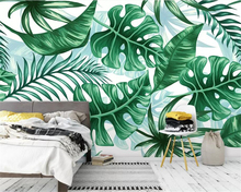 Custom wallpaper Nordic modern minimalist hand drawn tropical plants leaves background wall decorative painting 3d wallpaper 2024 - buy cheap