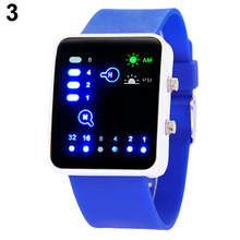 Reloj de pulsera LED azul con número binario para hombre y mujer, cronógrafo de cuarzo con banda de silicona, Popular, NO181, 5V4Y, C2K5W 2024 - compra barato