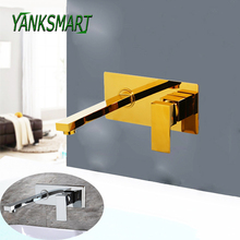 YANKSMART Золотой полированный кран для ванной комнаты, смеситель для раковины, настенный кран для холодной и горячей воды 2024 - купить недорого