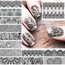 12 листов, полностью черные цветочные кружевные наклейки для ногтей, украшения для ногтей, водные переводки, наклейки для ногтей, аксессуары для дизайна ногтей 2024 - купить недорого