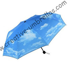 Summer parasol,three fold, blue sky design,hand open,windproof,supermini,pocket umbrellas,UV protecting,colour coating 2024 - buy cheap