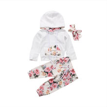 Bebê recém-nascido Roupas de Inverno Outono Infantil Menino Menina Manga Longa Com Capuz Tops + Calça Floral Headband 3 pcs Roupa Do Bebê conjunto de roupas 2024 - compre barato