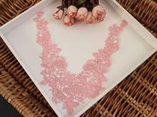 Adorno de cuello de encaje con flores bordadas, adornos de apliques rosas, suministros de costura, 19,6x18,5 cm, 1 unidad 2024 - compra barato