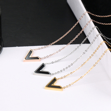 YUN RUO 2019 Rose Gold Color Luxury Qualities Fashion Black Letter V Pendant Necklace Titanium Steel Jewelry Woman Gift Not Fade 2024 - buy cheap