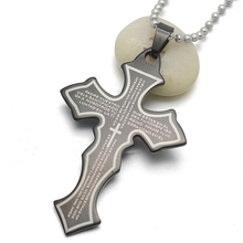 Black Stainless Steel Spanish Lord's Prayer Cross Charm Pendant Necklace  W/ free Chain 60cm Long 2024 - buy cheap