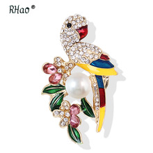 RHao luxurious Rhinestone Birds Brooch Multi Color Enamel pins animal Brooches for Women Men Suit Corsage Collar pins scarf pins 2024 - buy cheap