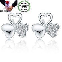 OMHXZJ Wholesale European Fashion Woman Girl Party Wedding Gift White Leaves AAA Zircon 925 Sterling Silver Stud Earrings EA114 2024 - buy cheap