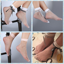 2019 New Fashion Women Sexy Fishnet Ankle High Socks Bow Tie Hollow out Mesh Lace Fish Net Short Socks High Quality 2024 - buy cheap
