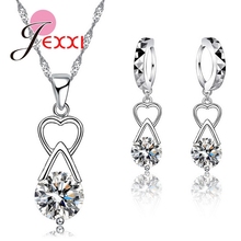 Elegant Bijoux 925 Sterling Silver CZ Crystal Heart Necklace +Earrings Women Bride Wedding Jewelry Set  Collar Accessories 2024 - buy cheap