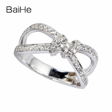 Женское Винтажное кольцо BAIHE, белое золото 14 к, 0.39ct H/SI, с круглыми натуральными бриллиантами, уникальное красивое Подарочное кольцо 2024 - купить недорого