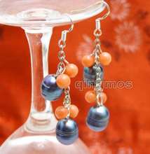 Big 10-11mm Black Rice Natural Freshwater Pearl and 5-6mm Pink Coral Earring-ear550 2024 - buy cheap