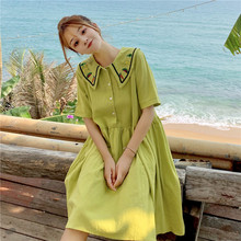 Summer Women's 2019 Japanese Cute Kawaii New Peter Pan Collar Fruit Embroidered Loose Dress Harajuku Student Short Sleeve Dress 2024 - buy cheap