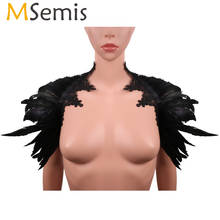 MSemis Adult Black Natural Feather Scarves Gothic Lace Collar Ribbon Ties Shrug Shawl Shoulder Wrap Cape Halloween Costume 2024 - buy cheap