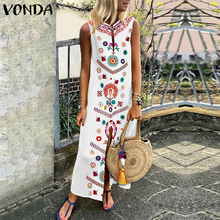 VONDA Bohemian Women Casual Loose Dress 2019 Summer Sleeveless Split Dresses Floral Printed Party Long Kaftan Femme Vestidos 5XL 2024 - buy cheap