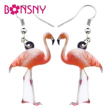 Bonsny акриловые элегантные большие длинные подвесные украшения в виде фламинго, животные для женщин и девушек, подростковые летние подвески 2024 - купить недорого
