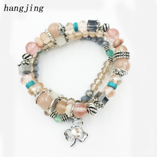 HANJING-Conjunto de 3 unids/set de pulseras de cuentas de cristal para mujer, brazalete Vintage, joyería femenina, pulsera de piedra Natural con borla 2024 - compra barato