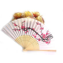 Abanico de baile con estampado de flores de ciruelo, abanicos de mano plegables de Bambú 2024 - compra barato