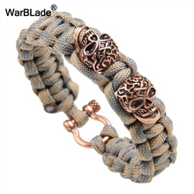 Pulseira masculina e feminina warblade, bracelete retrô punk trançado com caveira, com paraquedas 2024 - compre barato