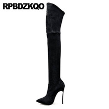 Stiletto High Heel Long 10 Brand Knee Thigh Shoes Sexy Fetish Slim Extreme Black Big Size Suede Women Boots Over The Pointed Toe 2024 - buy cheap