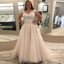 Plus Size Wedding Dresses 2020 A-Line V Neck Floor Length Wedding Dress with Lace Beading V Neck Sleeveless Vestidos De Noiva 2024 - buy cheap