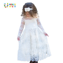 Vestido rendado longo para meninas de 2 a 12 anos, vestido floral de princesa branca/bege com laço grande, roupa formal de baile de casamento 2024 - compre barato