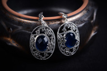 Brincos de pedra da moda, joias com pedra de areia azul 925 & macasite, joias com gancho para casamento, para garotas 2024 - compre barato