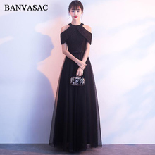 BANVASAC 2018 Vintage Halter Lace Embroidery A Line Long Evening Dresses Party Off The Shoulder Bow Sash Prom Gowns 2024 - buy cheap