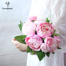 Lovegrace Wedding Bouquet Silk Peony Bridesmaids Bridal Bouquet White Pink Artificial Flowers Home Decoration Marriage Bouquets 2024 - buy cheap