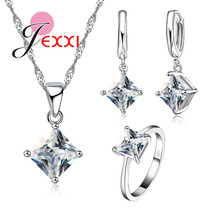 Hot Selling Solid 925 Sterling Silver CZ Crystal Necklace Earrings Ring Jewelry Set Factory Price Wedding Bridal Accessories 2024 - buy cheap