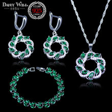 Silver Color Jewelry Sets For Women Round Square Green Cubic Zirconia White Crystal Bracelets Sets Pendants Earrings 2024 - buy cheap