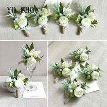 YO CHO Wedding Wrist Flowers Bridesmaid White Silk Rose Corsages Hand Flower Artificial Flowers For Wedding Decoration Party 2024 - buy cheap