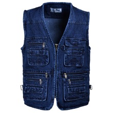 Hot Oversize 5XL Denim Vests Men Cotton Multi Pocket Jean Jacket Gilet Male Brand Military Waistcoat Masculina Jaquetas 2024 - buy cheap