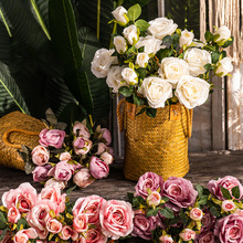 Ramos de flores artificiais de rosa, haste longa, para decoração de grandes flores e brotos, flores falsas para casa, casamento, flor branca 2024 - compre barato