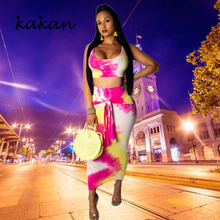 Kakan-vestido estampado informal de dos piezas para mujer, sexy, sin espalda, sin mangas, para club nocturno, tridimensional 2024 - compra barato